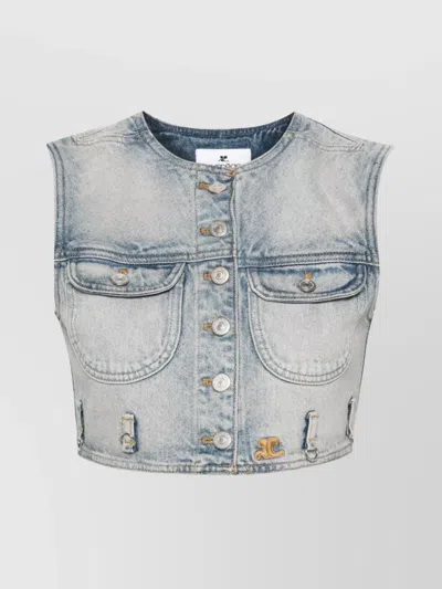 COURRÈGES CROPPED DENIM VEST BELT LOOPS