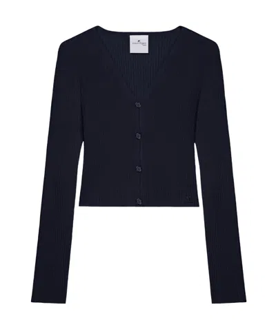 Courrèges Cropped Fine-ribbed Cardigan In Black