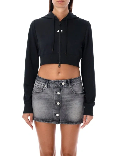 Courrèges Cropped Hooded Track Jacket In Black