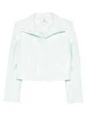 Courrèges Cropped Jacket With Glossy Patent Finish And Structured Collar In Blue