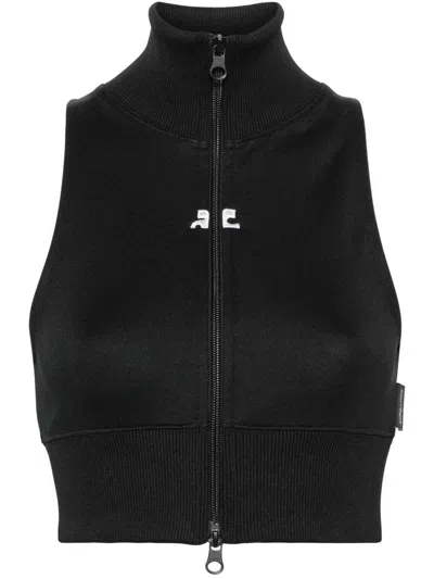 Courrèges Cropped Jacket With Patch In Black