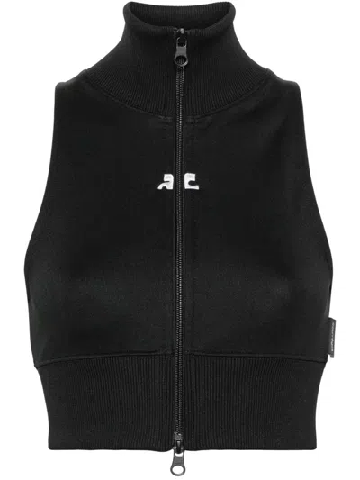 Courrèges Logo-patch Cropped Jacket In Black