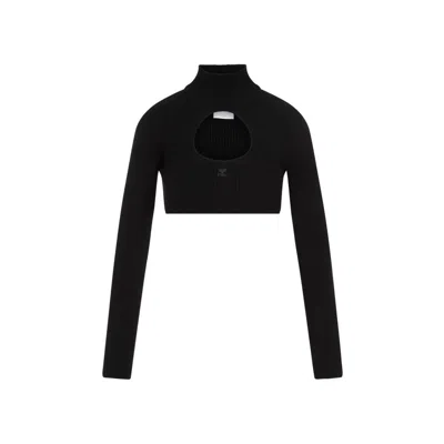 Courrèges Cropped Knit Sweater In Black For Women From Fw23 Collection