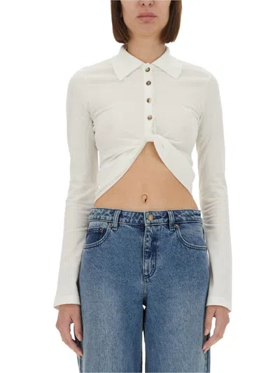 Courrèges Courreges Cropped Mini Polo Shirt In White