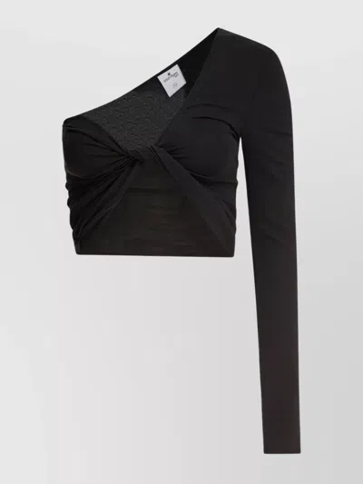 Courrèges Cropped One-shoulder Twist Front Long Sleeve In Black
