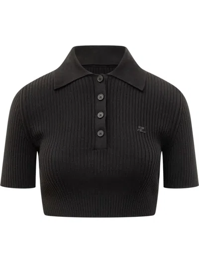 Courrèges Cropped Polo In Black