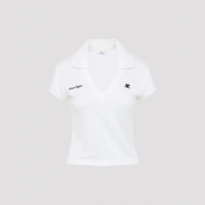 Courrèges Cropped Polo Shirt Collar Short Sleeves V Neck In Animal Print