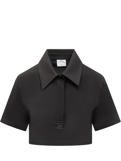 Courrèges Cropped Polo Shirt In Black