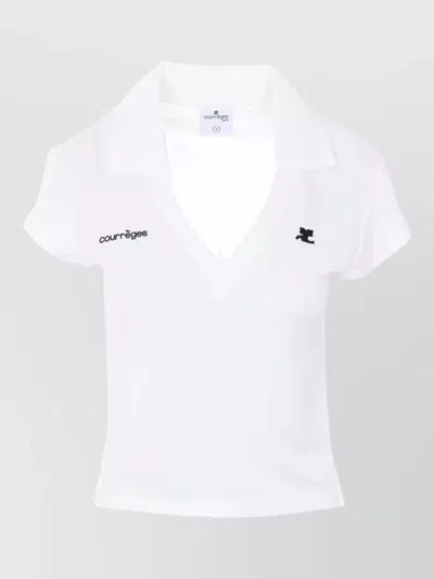 Courrèges Cropped Polo Shirt Collar Short Sleeves V Neck In Animal Print