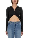 Courrèges Twist Light Wool Cropped Polo In Black