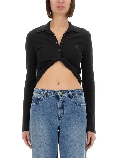 Courrèges Cropped Polo Shirt "twist" In Black