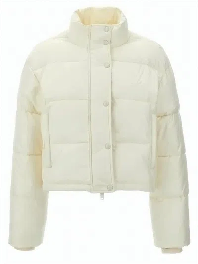 COURRÈGES CROPPED PUFFER JACKET WITH HIGH STAND COLLAR AND SNAP BUTTON CLOSURE