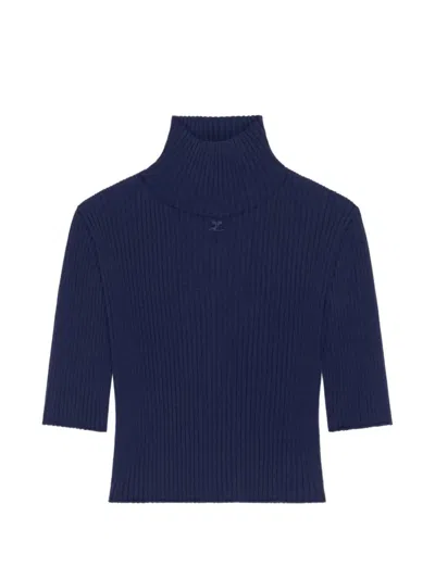 Courrèges Cropped Rib Knit Top In Blue