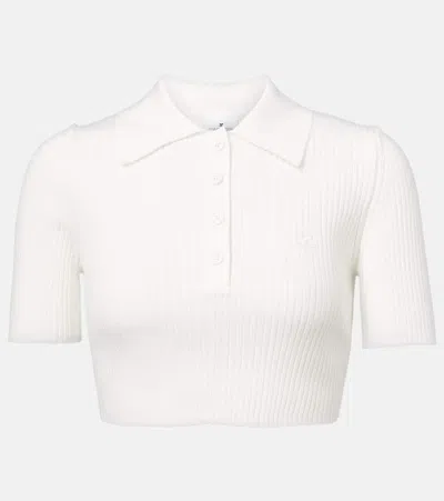 Courrèges Cropped Ribbed-knit Polo Shirt In Weiss