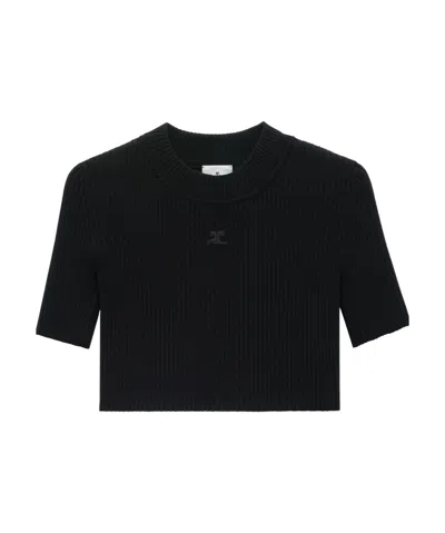 COURRÈGES COURRÈGES MOCKNECK RIB KNIT CROPPED TOP