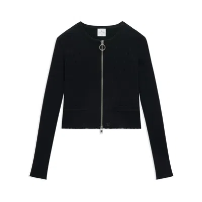 COURRÈGES COURRÈGES CROPPED RIBBED SWEATER WITH MODERN ZIPPER CLOSURE