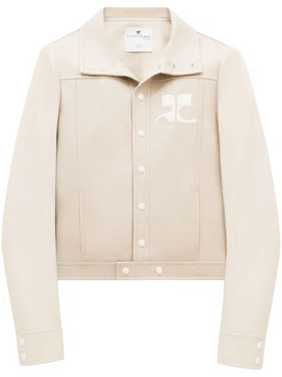 Courrèges Cropped Silk And Nylon Jacket In Neutral