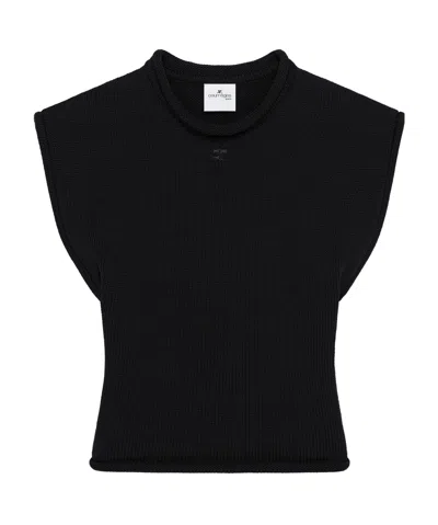 Courrèges Cropped Sleeveles Sweater In Black