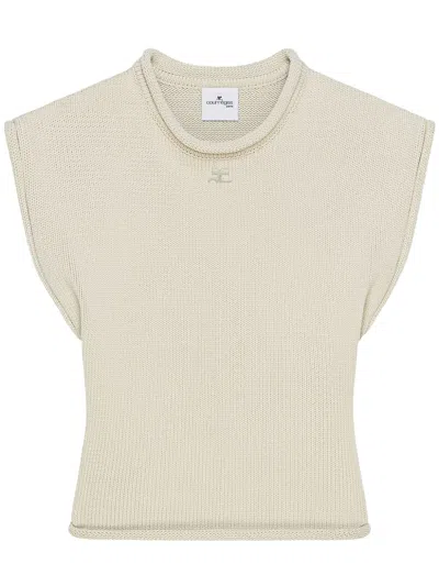 Courrèges Cropped Sleeveless Knitted Top In Nude