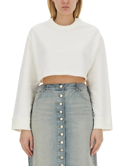 Courrèges Cropped Sweatshirt In White