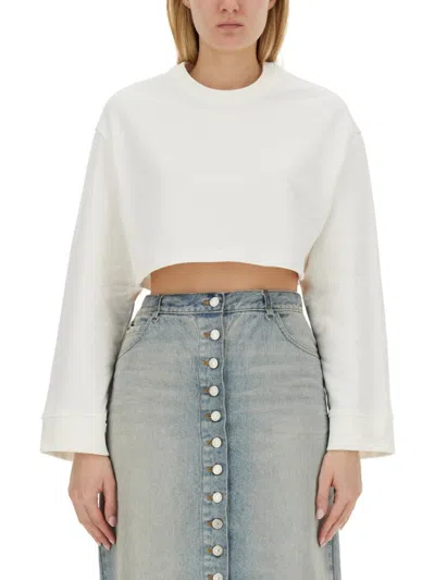 Courrèges Cropped Sweatshirt With Relaxed Fit In White