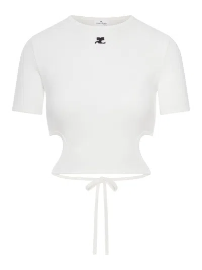 Courrèges Courreges Women Cropped T-shirt With Embroidered Logo And Cut-out Detail In White