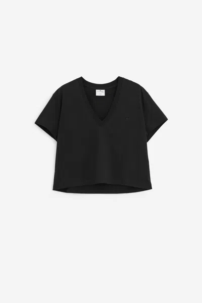 Courrèges Babies' Cropped V Neck T-shirt In Black
