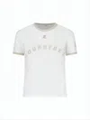 Courrèges Cropped White T-shirt With Beige Logo And Trim In White