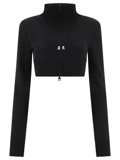 Courrèges Cropped Zipped Sweatshirt In Black
