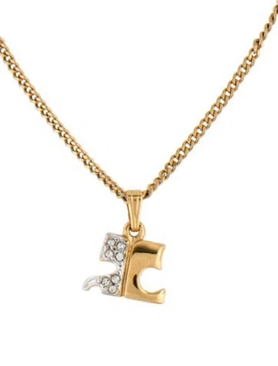 Pre-owned Courrèges Crystal Two-tone Pendant Necklace, 17.75" In Multicolor