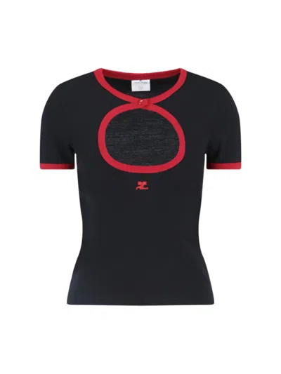 Courrèges Cirle Cut-out Logo Embroidered T-shirt In Black