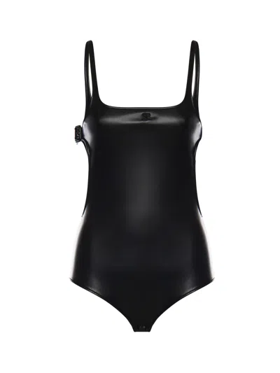 Courrèges Cut-out Bodysuit With Buckle In Black