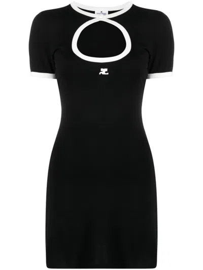 Courrèges Cut-out Cotton Minidress In Black/heritage White
