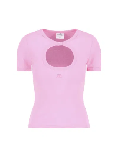 Courrèges Cut-out Design Pink Cotton T-shirt