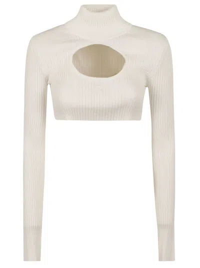 Courrèges Cut-out Detail Turtleneck Cropped Jumper In White