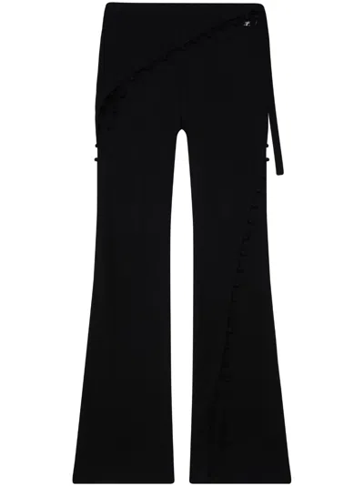 Courrèges Cut-out Flared Silk Trousers In Black