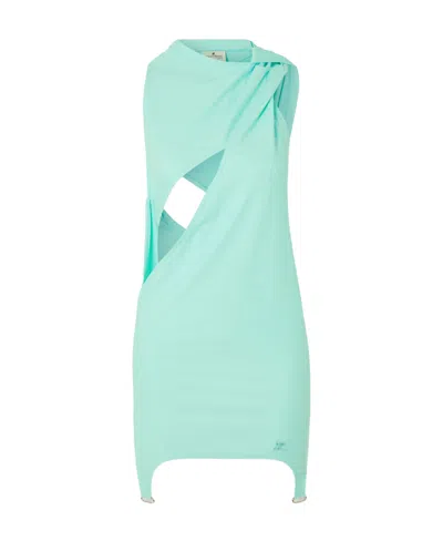 Courrèges Cutout Twisted Stretch-jersey Mini Dress In Turquoise