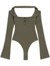 Courrèges Cut-out Ribbed Bodysuit In Green