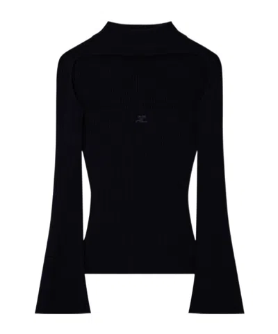 Courrèges Cut-out Ribbed Jumper In Black