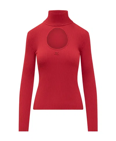 Courrèges Cut-out Ribbed Sweatshirt In Red