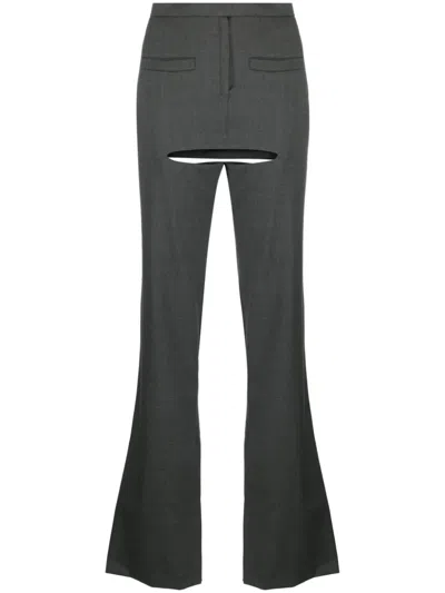 Courrèges Cut-out Tailored Wool Trousers In Grey