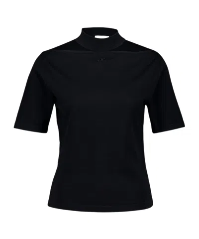 Courrèges Cut-out Merino Wool T-shirt In Black