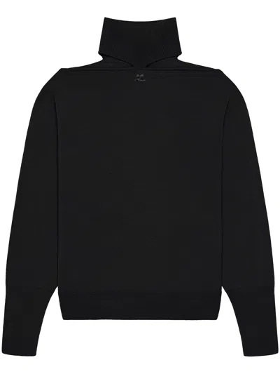 Courrèges Cut-out Merino Wool Turtleneck Sweater In Black