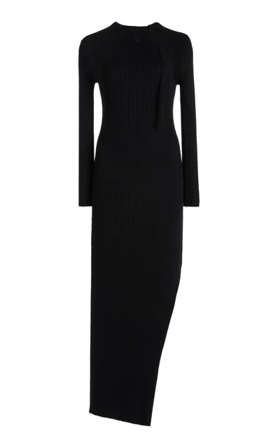 Courrèges Cutout Rib-knit Midi Dress In Black