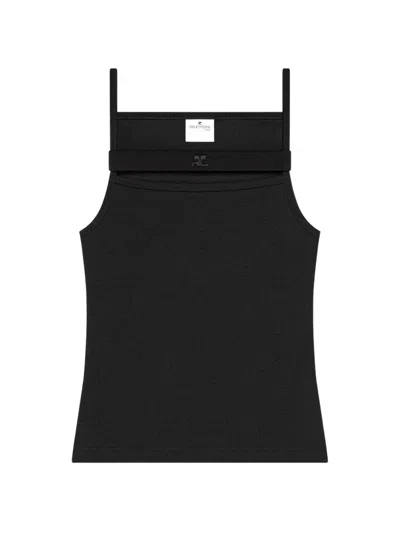 Courrèges Cut-out Ribbed Tank Top In Black