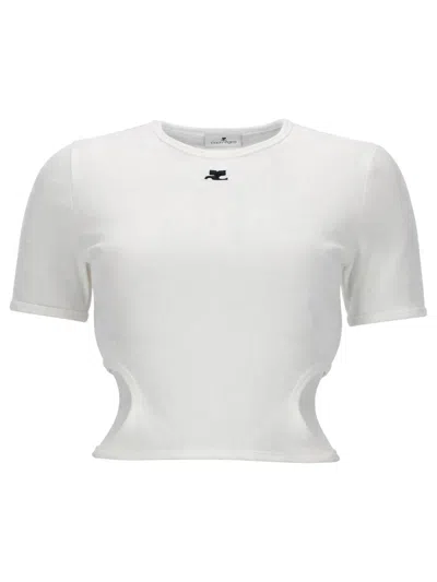 Courrèges Courreges Cutout Short Sleeve Crop T-shirt In White