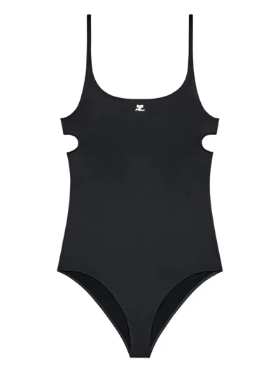 Courrèges Cut-out Swimsuit Woman Black In Blue