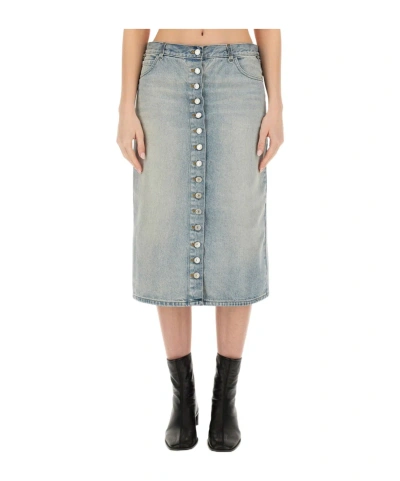 Courrèges Multiflex Denim Midi Skirt In Blue