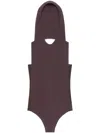 Courrèges Sleeveless Hooded Bodysuit With High Cut Leg In Dark Brown