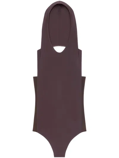 COURRÈGES DARK BROWN ILLUSION HOODED BODYSUIT